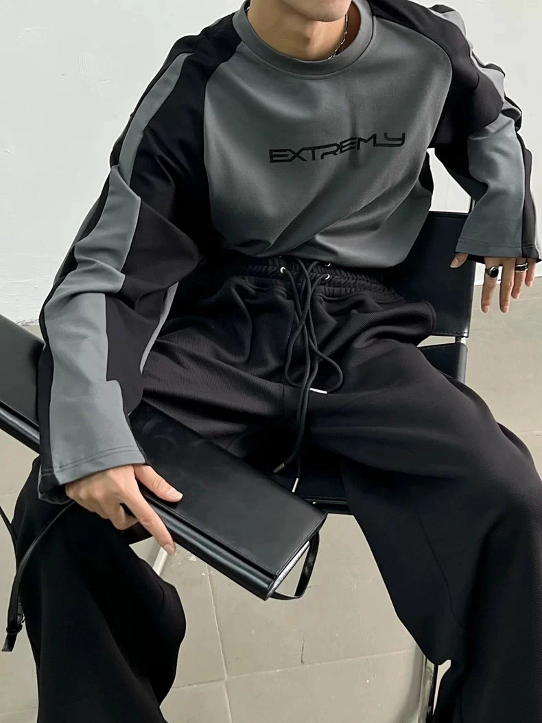 GAMER小众设计立体剪裁拼接字母印花长袖T