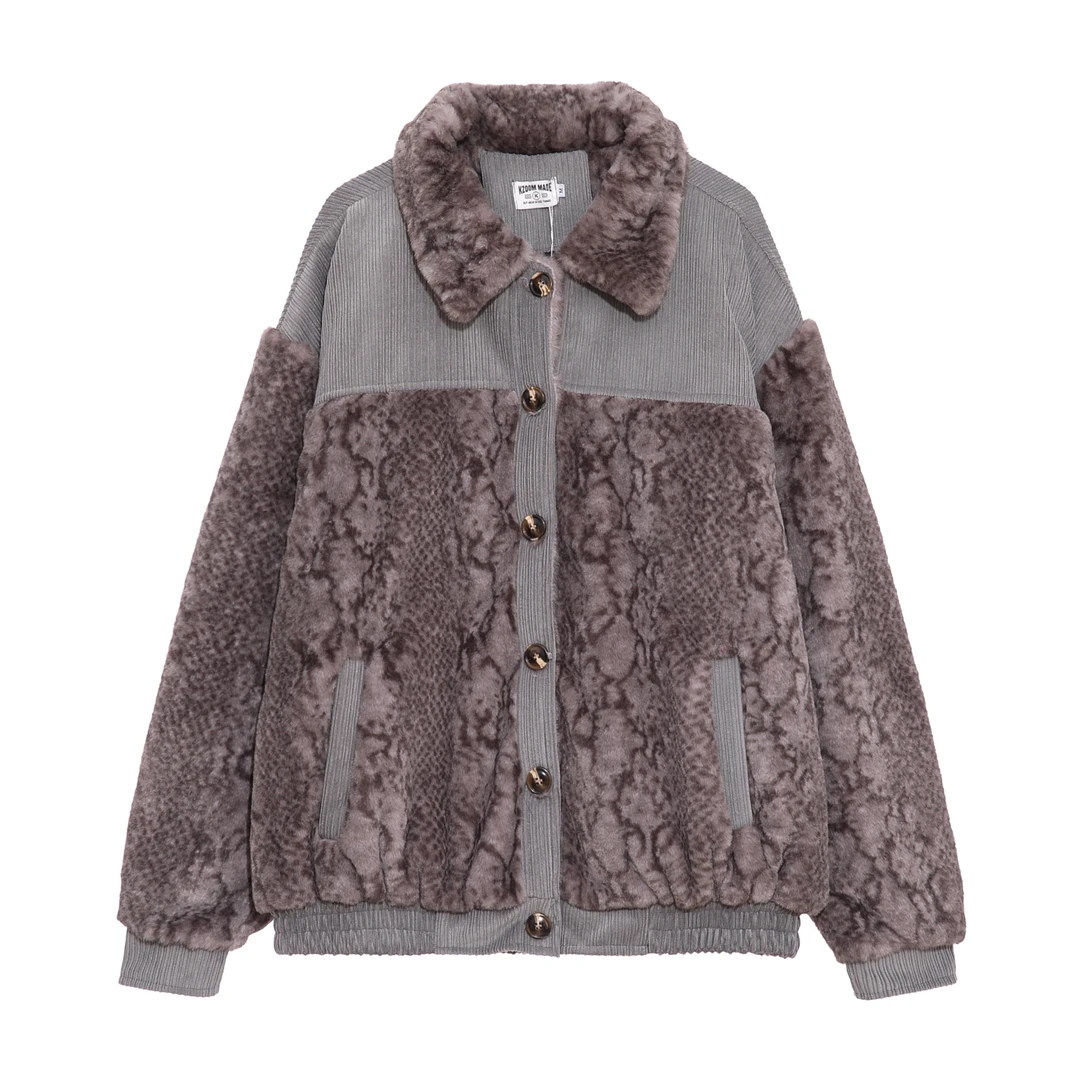 GAMER美式复古美拉德灰色羊羔毛外套女冬季加厚保暖棉服潮jk116