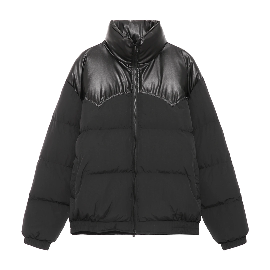 GAMER美式复古服棉服冬季外套情侣pu皮衣拼接加厚面包服jk132