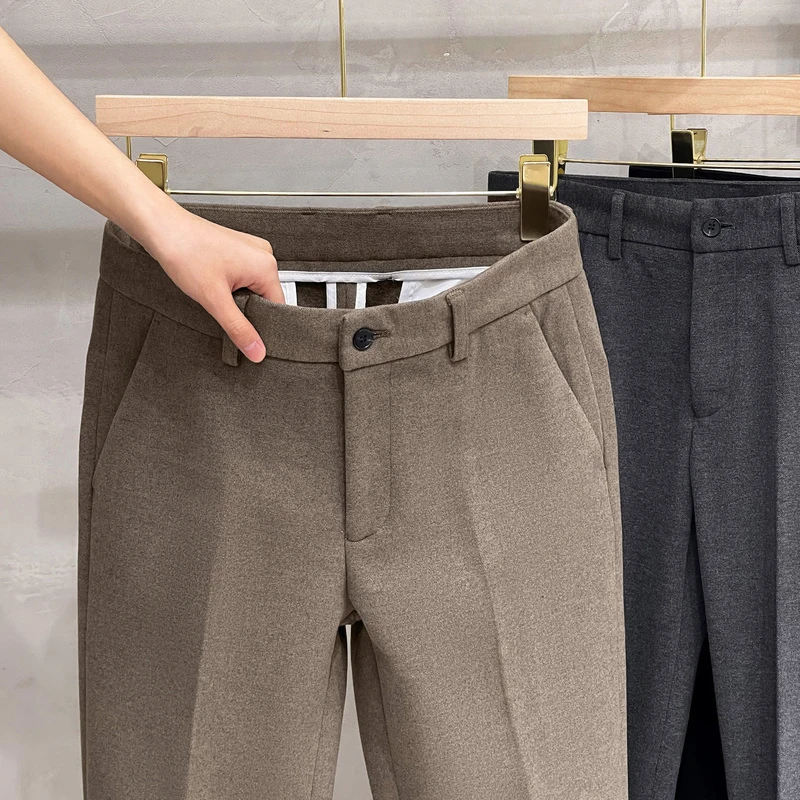 毛呢西裤男直筒修身长裤子男士春秋季商务休闲裤九分裤男秋冬新款