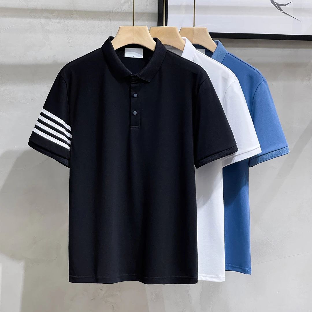 POLO衫男2024年夏季新款简约白色条纹男士翻领短袖t恤休闲通勤风