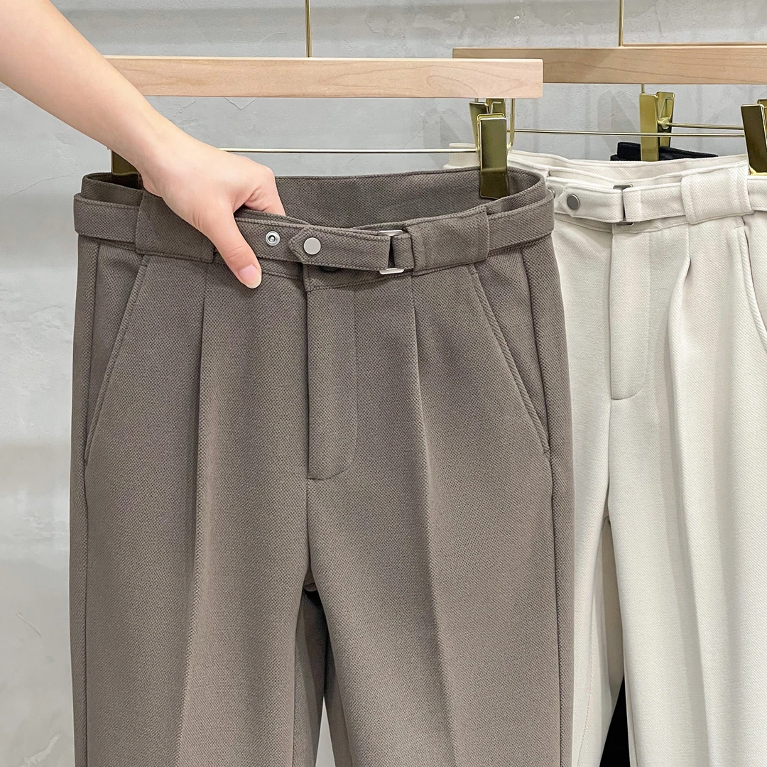 重磅仿毛呢加厚九分西装裤男休闲直筒22秋冬季韩版锥形小烟管长裤