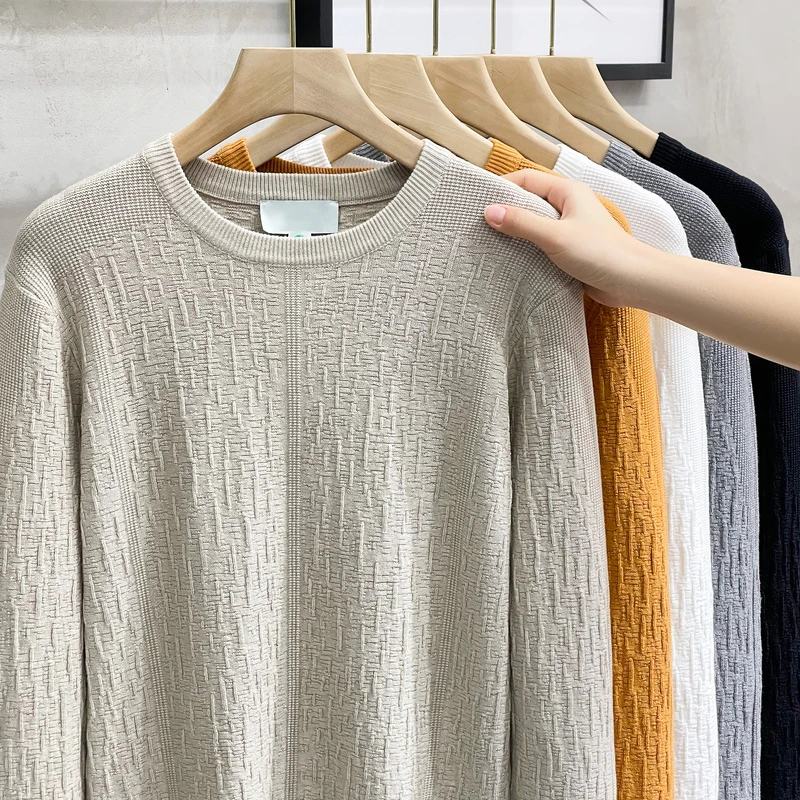 肌理提花男士毛衣秋冬季2022新款休闲潮流圆领修身百搭针织打底衫