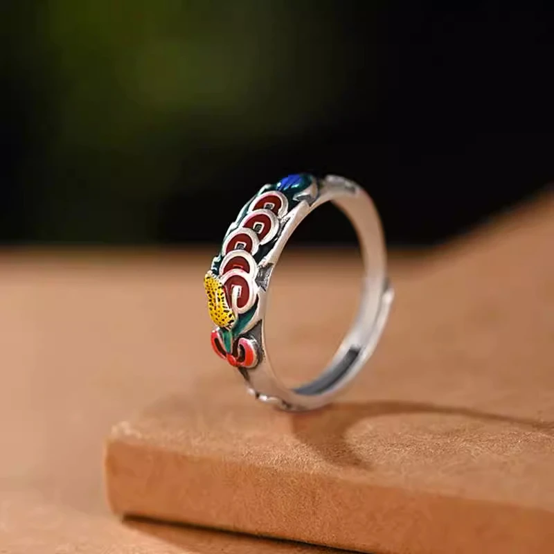 百年宝昌银楼 足银珐琅戒指 纯银景泰蓝银戒烧蓝彩色复古国潮指环