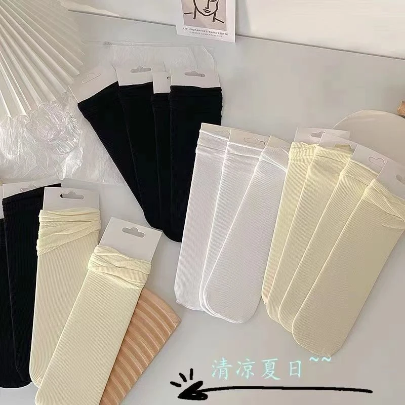 夏季薄款日系百搭堆堆袜子新款冰冰袜子女ins透气韩版中筒袜子女