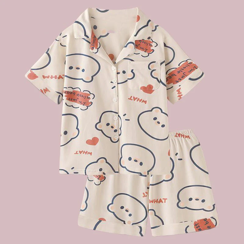 艾唯绅日系卡通小熊睡衣女夏天2024年夏季新款高级感家居服套装