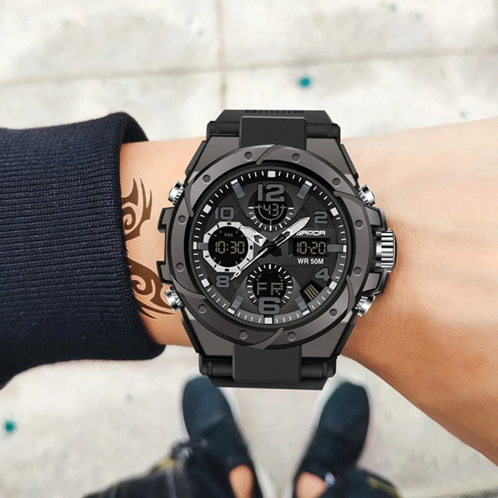 2025新款男士手表户外运动潮流机械表黑科技学生防水双显电子手表