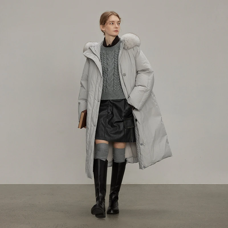 半圆原创设计2023冬季新款大毛领长款羽绒服Y23405036