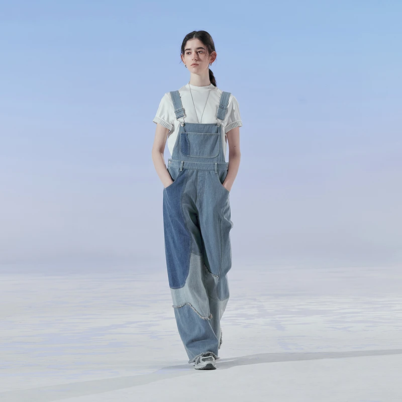 半圆原创设计2025春季新拼接背带裤D24204021