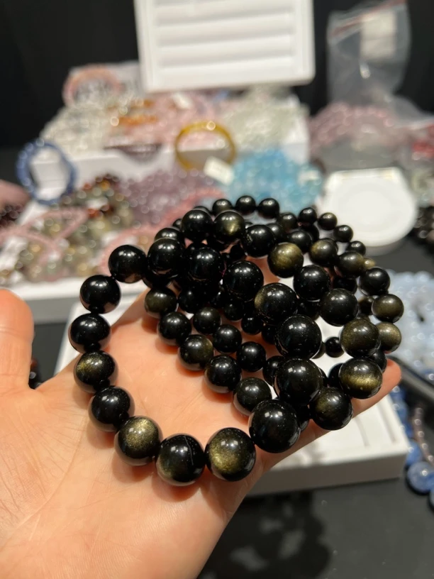 天然金耀石手链 双眼皮 流动金沙效应 百搭饰品男士女款单圈时尚