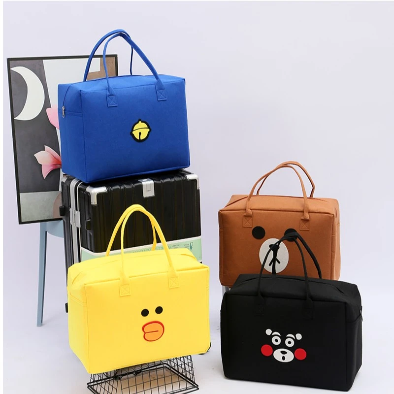 卡通包旅行包大容量可爱收纳包儿童行李包短途毛毡手提包便携式