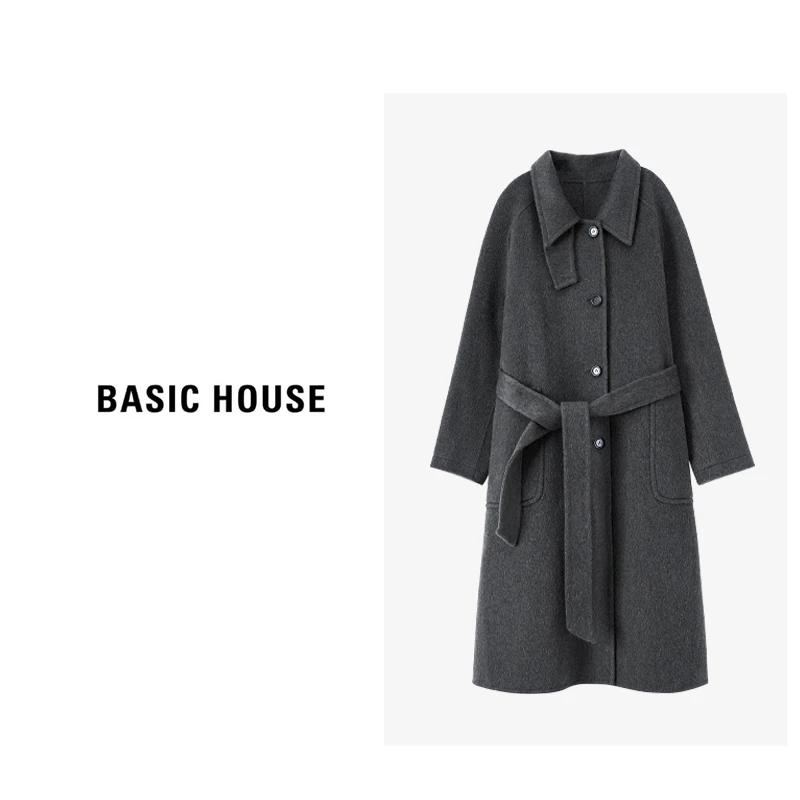 Basic House/百家好羊毛长款简约设计师双面呢秋冬毛呢大衣女0092