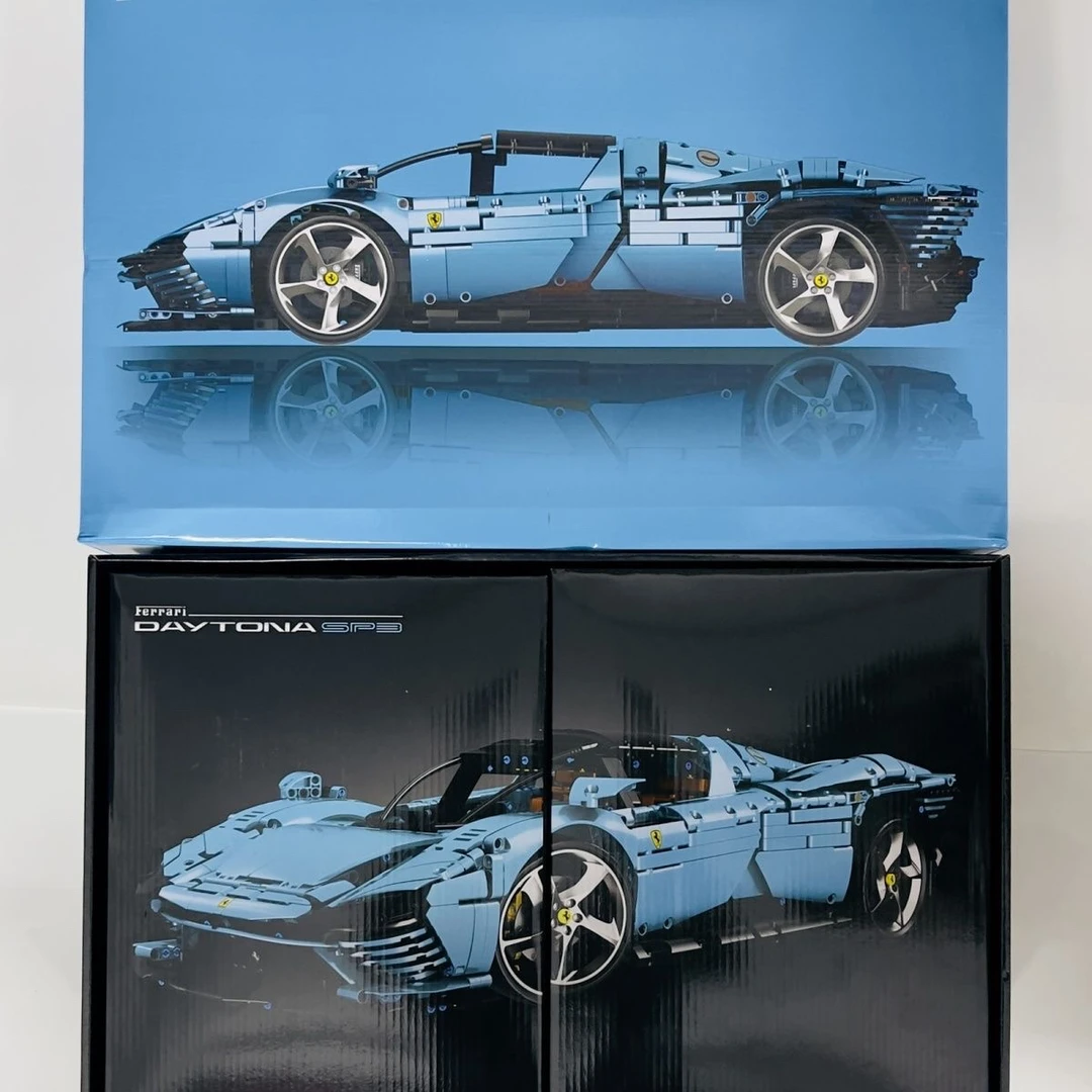 水湖蓝法拉利SP3改装跑车高难度拼插积木跑车拼装玩具遥控动力车