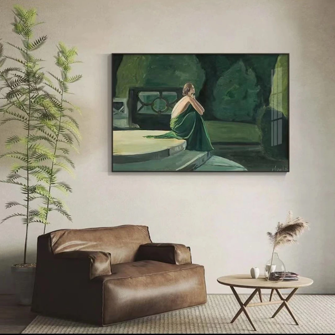 法式风情油画北欧客厅沙发背景墙装饰画小清新女人4060