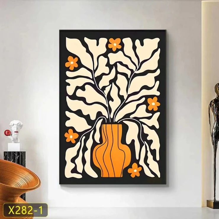 手工砂岩美拉德抽象装饰画黑白灰沙发背景墙花瓶406080120