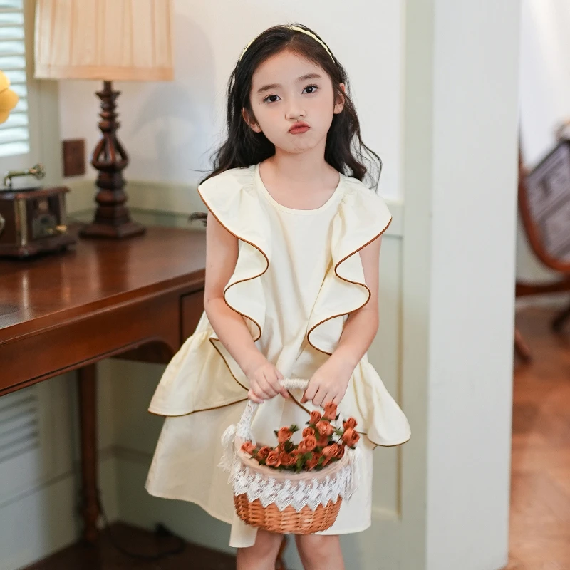 女童裙子夏季2024新款小女孩洋气公主裙高级设计感花边儿童连衣裙