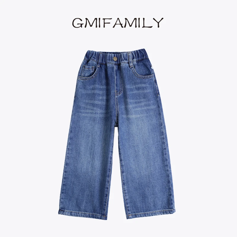 323103女童牛仔裤百搭宽松加绒直筒阔腿裤2025春装新款洋气裤子