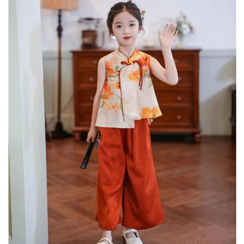 80208女童汉服套装新款新中式洋气系绳国风上衣阔腿裤儿童两件套