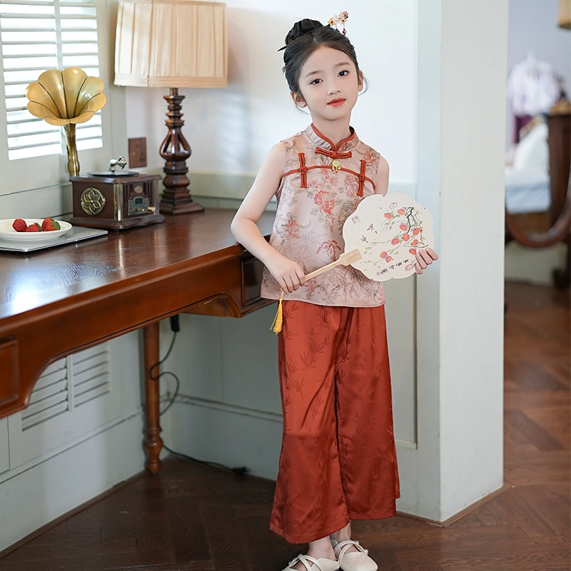 53564A【旧时光】女童新中式套装2025夏季国风宝宝洋气复古衣服