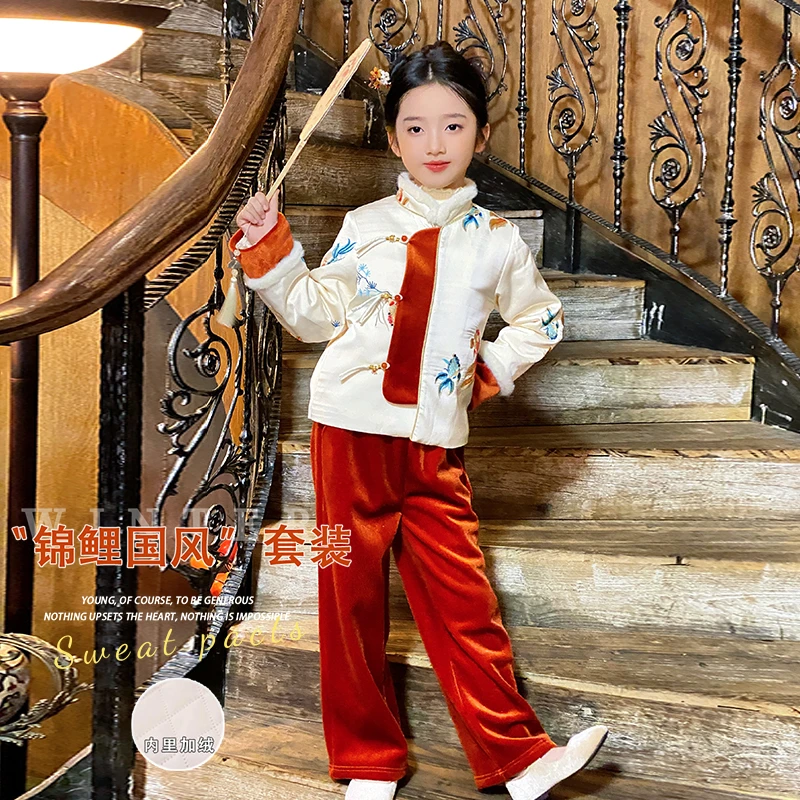 拜年服女童中国风棉服外套2025冬季新款小女孩新年装棉衣裤子童装