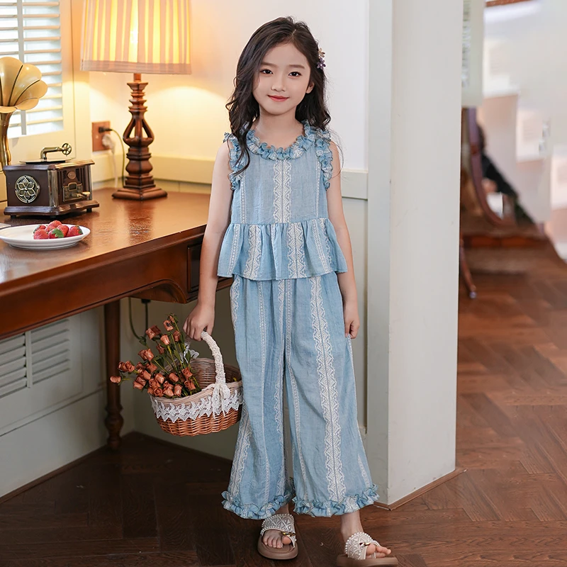 女童套装2025新款网红小女孩夏季宽松衣服洋气时髦儿童长裤两件套