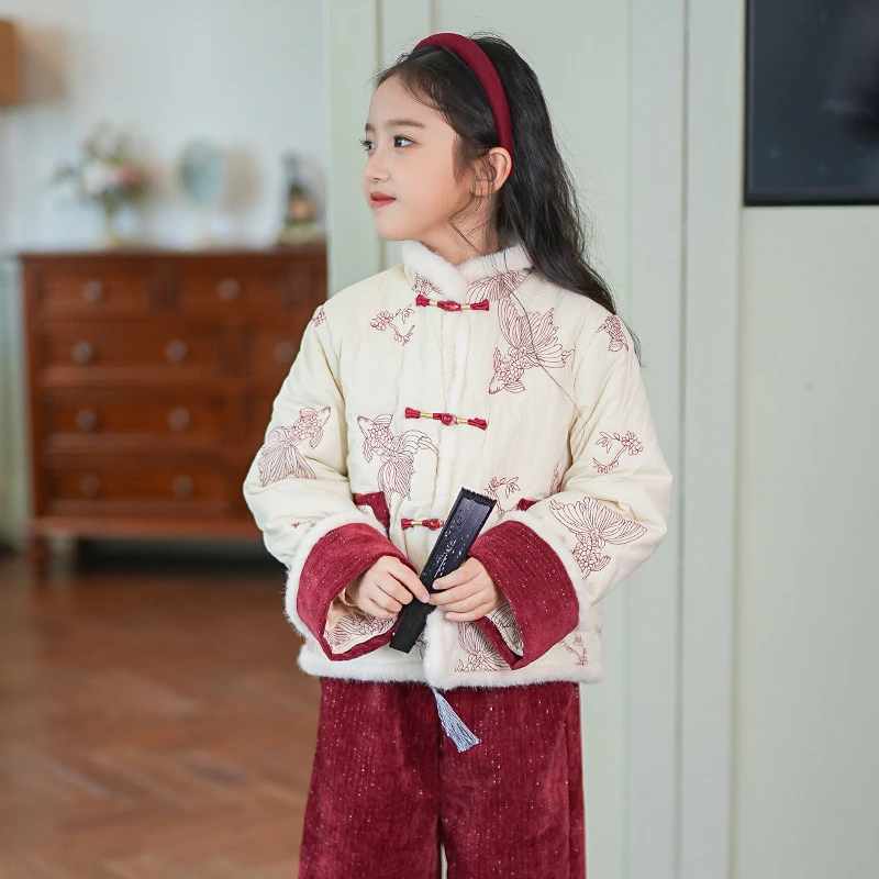拜年服女童棉服外套新中式冬季2025新款儿童国风保暖过年衣服裤子