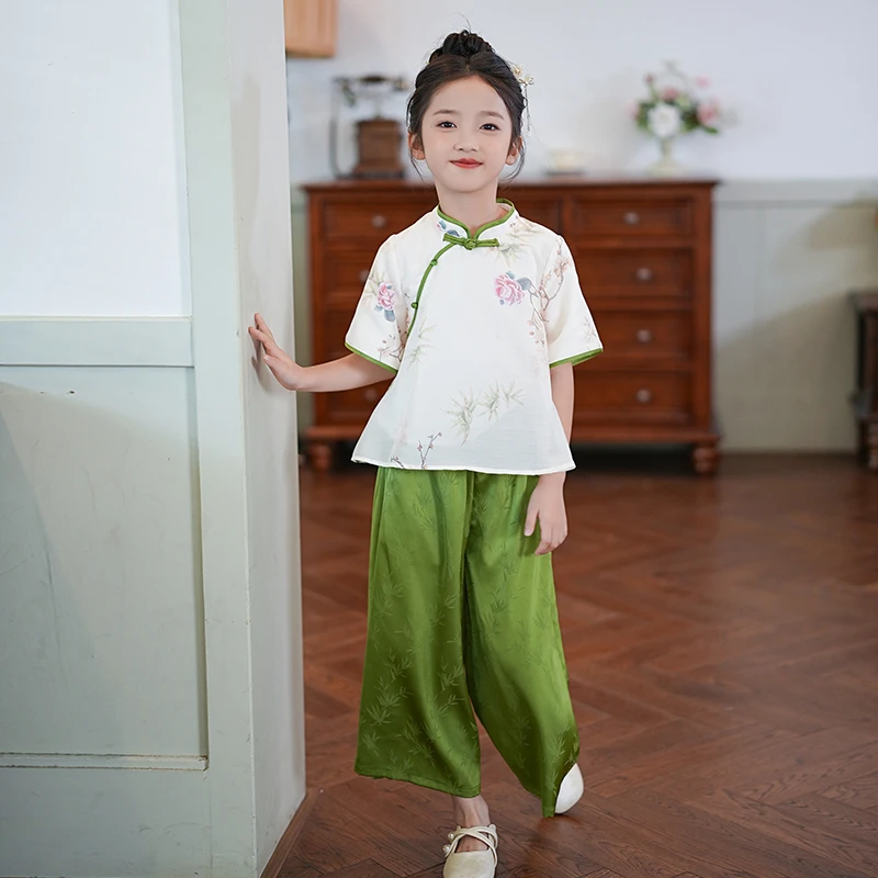 新中式女童夏款2024新款中国风唐装夏装古风夏季套装儿童汉服童装