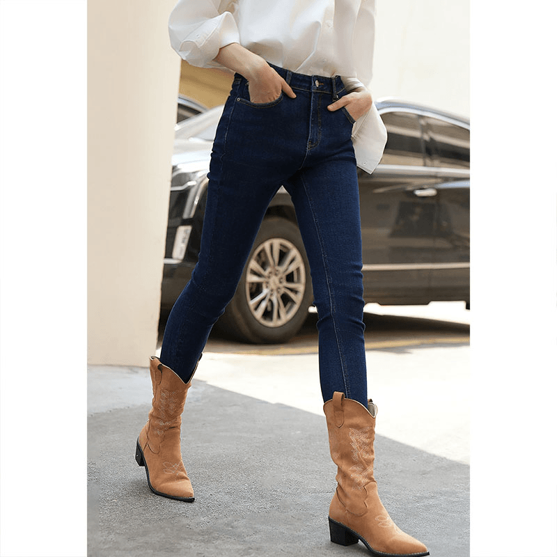 UR新款女装时尚复古百搭修身高腰九分牛仔长裤UWG830085