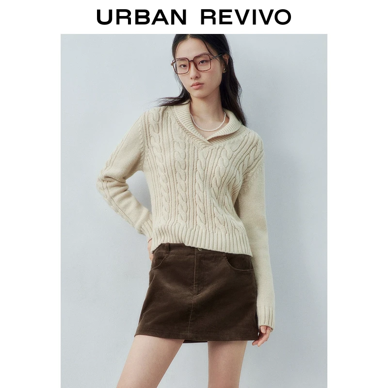 UR2024冬季新款女装高智感气质提花肌理修身针织衫UYU940059