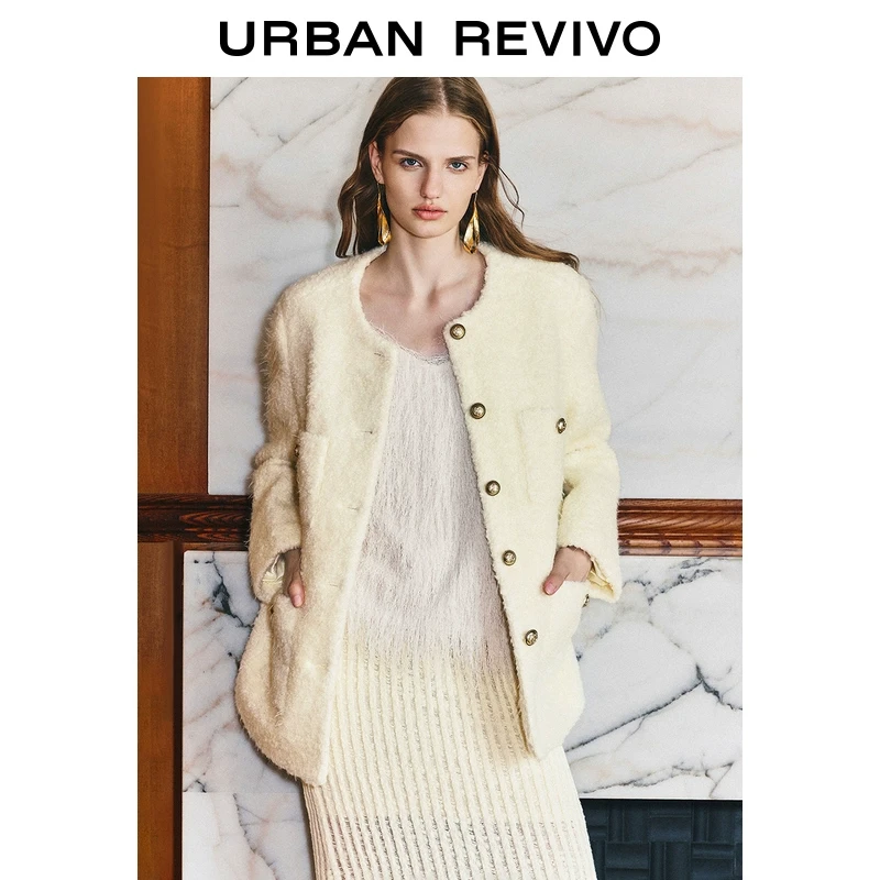 UR2024秋季新款女装法式小香气质金属纽扣圆领外套UWG140096