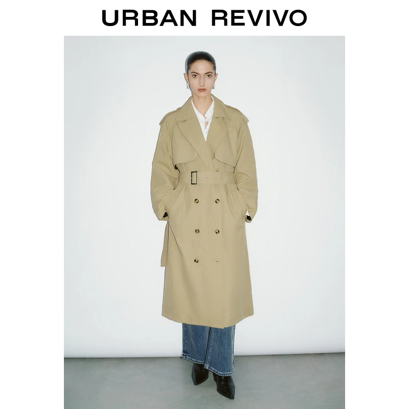 UR2024秋季新款女装法式复古双排扣中长款风衣外套UWG140102