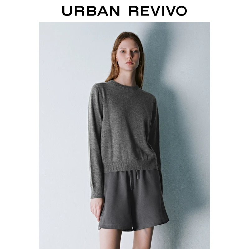 UR2024秋冬新款女装简约基础纯色圆领长袖针织衫UWB940011