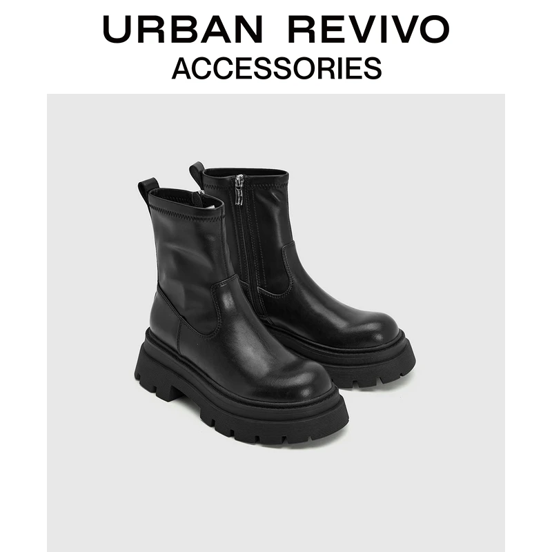 URBAN REVIVO女士百搭厚底圆头短靴UAWS40152