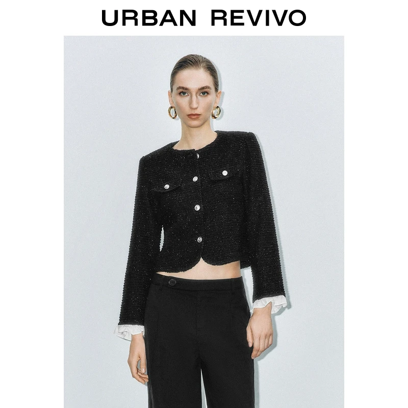 UR2024冬季新款女装时尚气质肌理感拼接休闲外套UWM840098