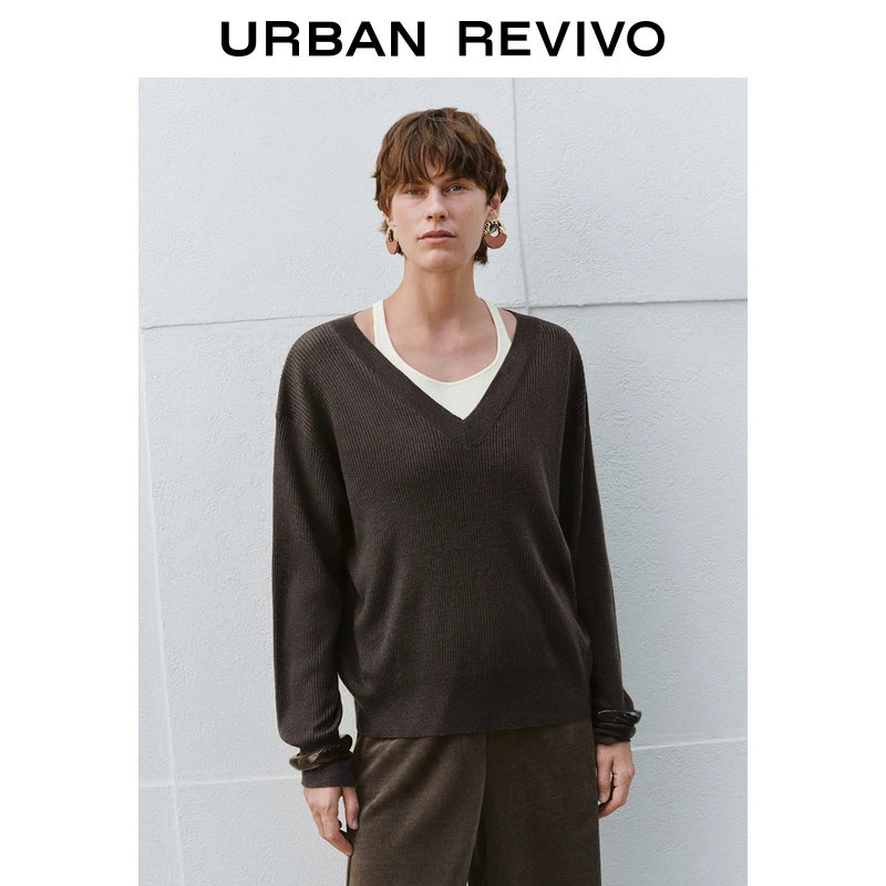 UR女装轻熟风松弛感假两件宽松针织衫UWM940076