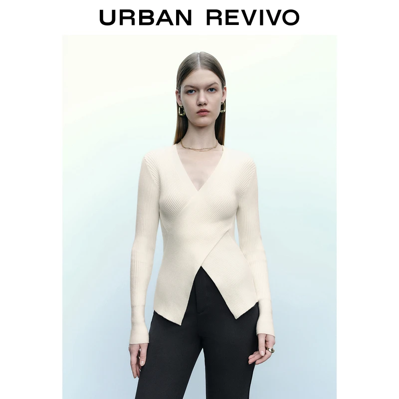 UR2024秋冬新款女装法式休闲V领交叠设计感针织衫UWM940046+