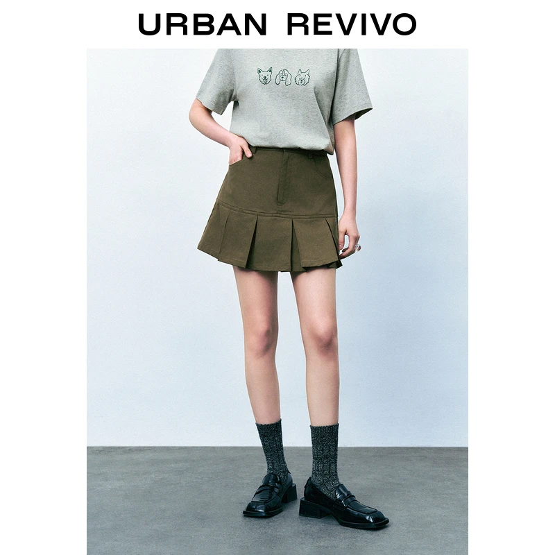 UR女装街头风甜酷压褶A字廓形短半裙UYY540003