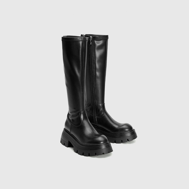 URBAN REVIVO2024春季新款女士经典摩登弹力厚底长靴UAWS40028