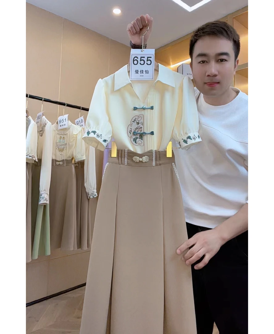 【RANGE】655夏季新款新中式重工刺绣显瘦气质百搭原创款衬衫/裙子