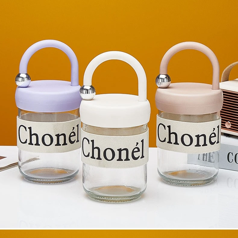 小香风水杯新款锁芯杯大容量加厚带提环牛奶花茶玻璃水杯