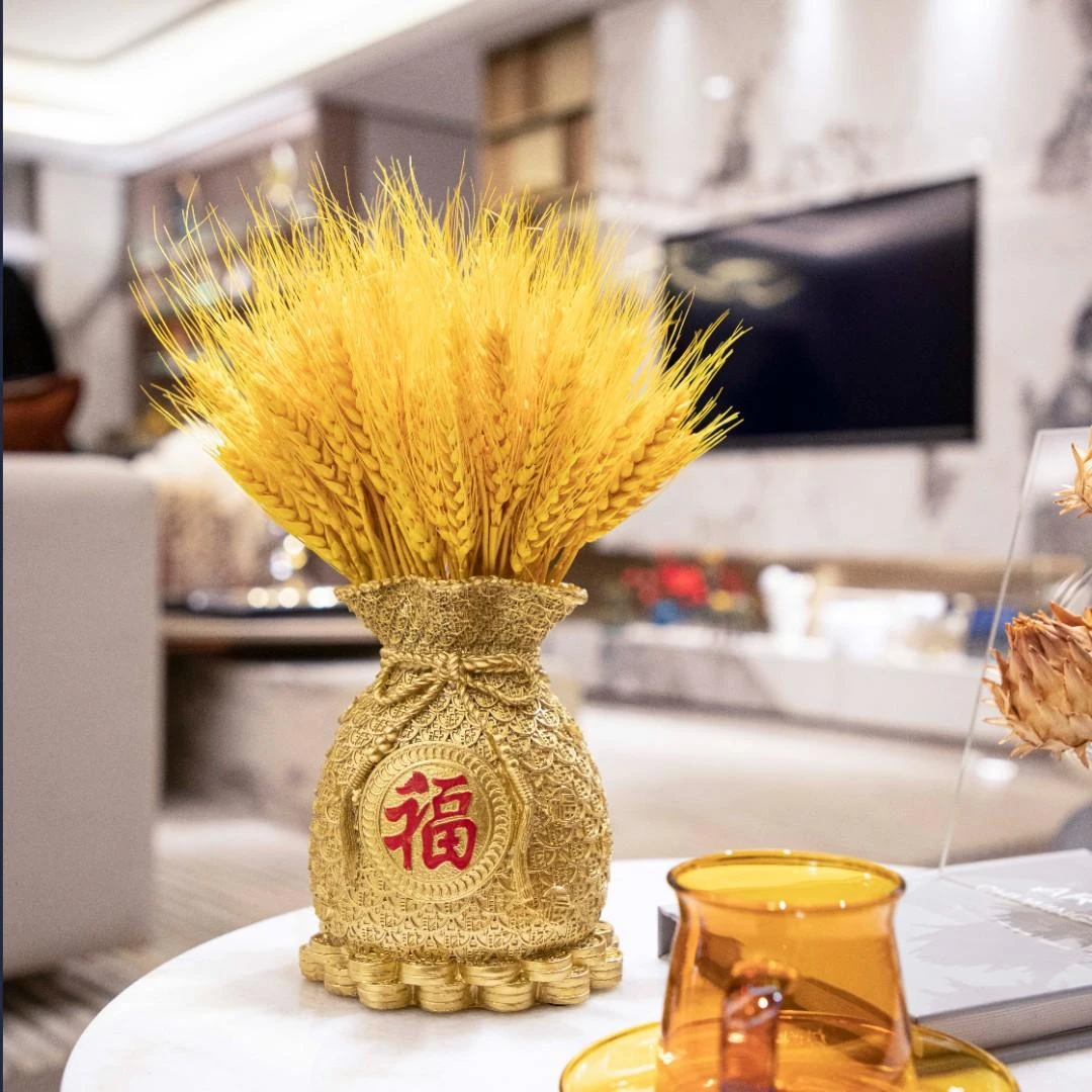 黄金麦穗福袋摆件家居客厅玄关酒柜电视柜装饰品开业礼物花瓶简约