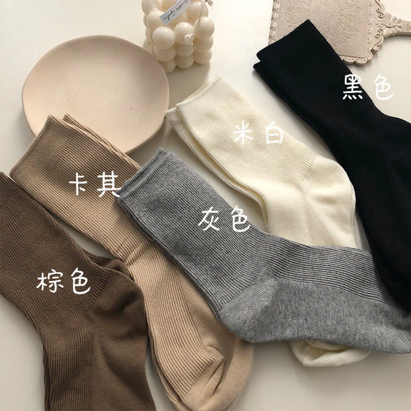 袜子红袜堆堆袜竖条ins女风网中筒袜中筒袜纯色春秋长筒