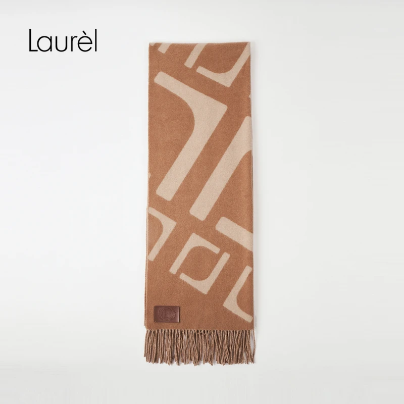 【绵羊毛】Laurel劳芮24冬新款logo双面提花流苏围巾LWL353P00400