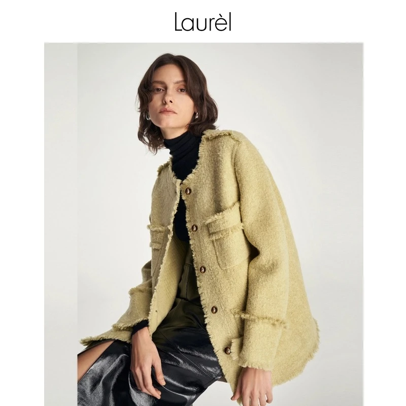 Laurel劳芮新款小香风直身型短款粗花呢毛呢大衣LWD343D00100