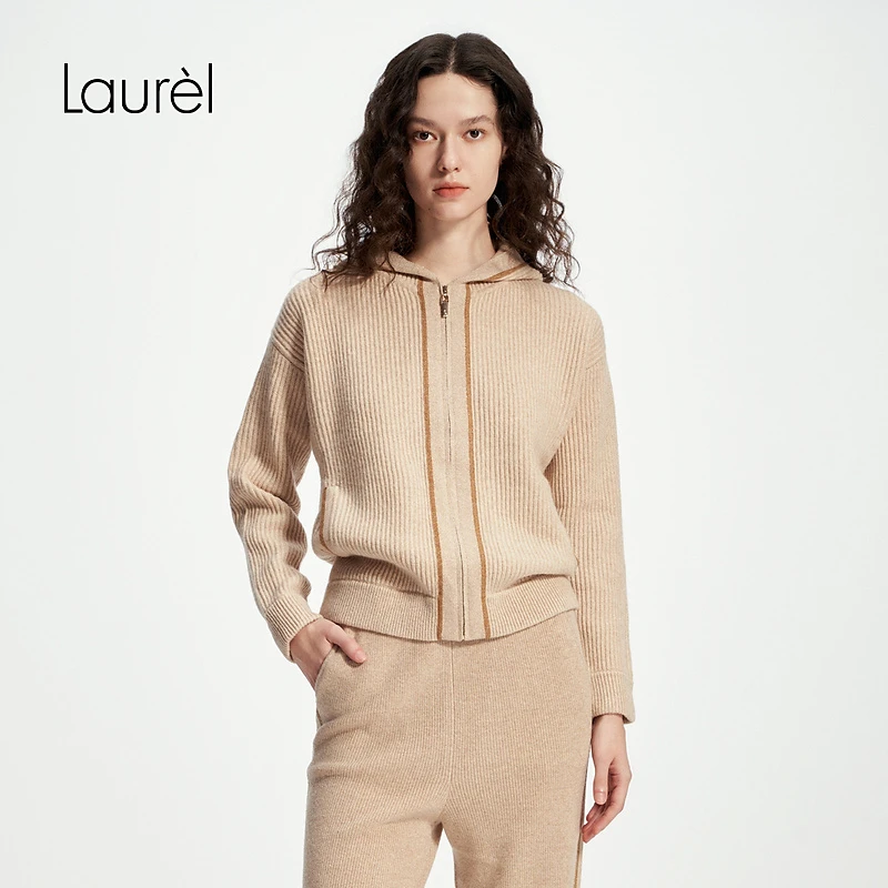 Laurel劳芮24冬新款羊毛针织连帽开衫女LWD343M04100