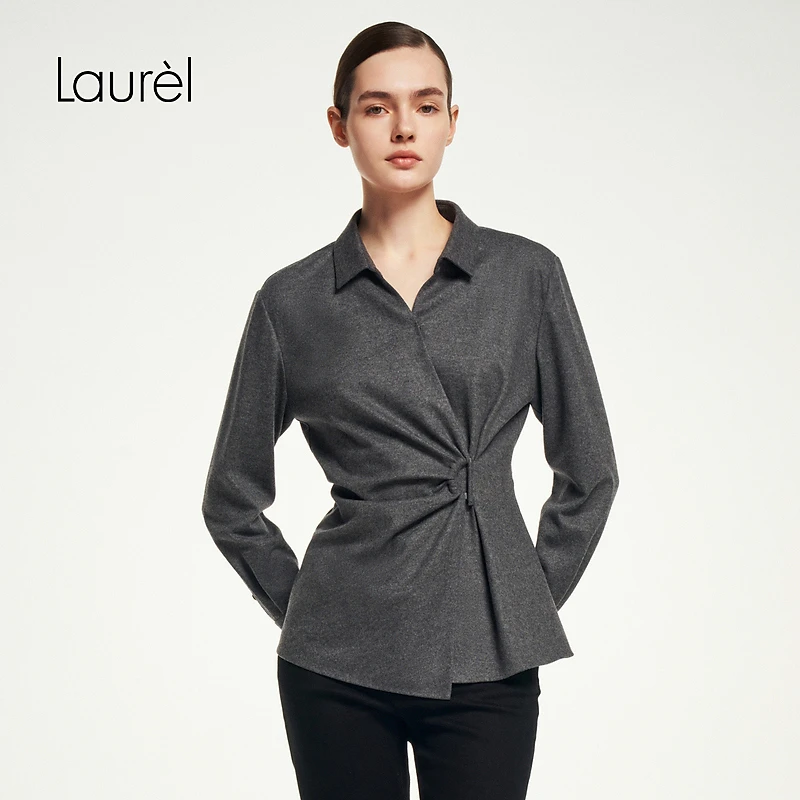 Laurel劳芮【绵羊毛】25早春新款橡木灰收腰衬衫女LWL353C02100
