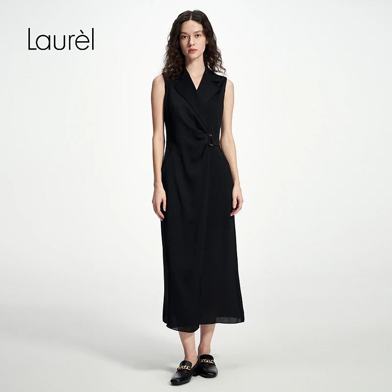 Laurel劳芮25新款西装领无袖收腰连衣裙女LWD346Y06900