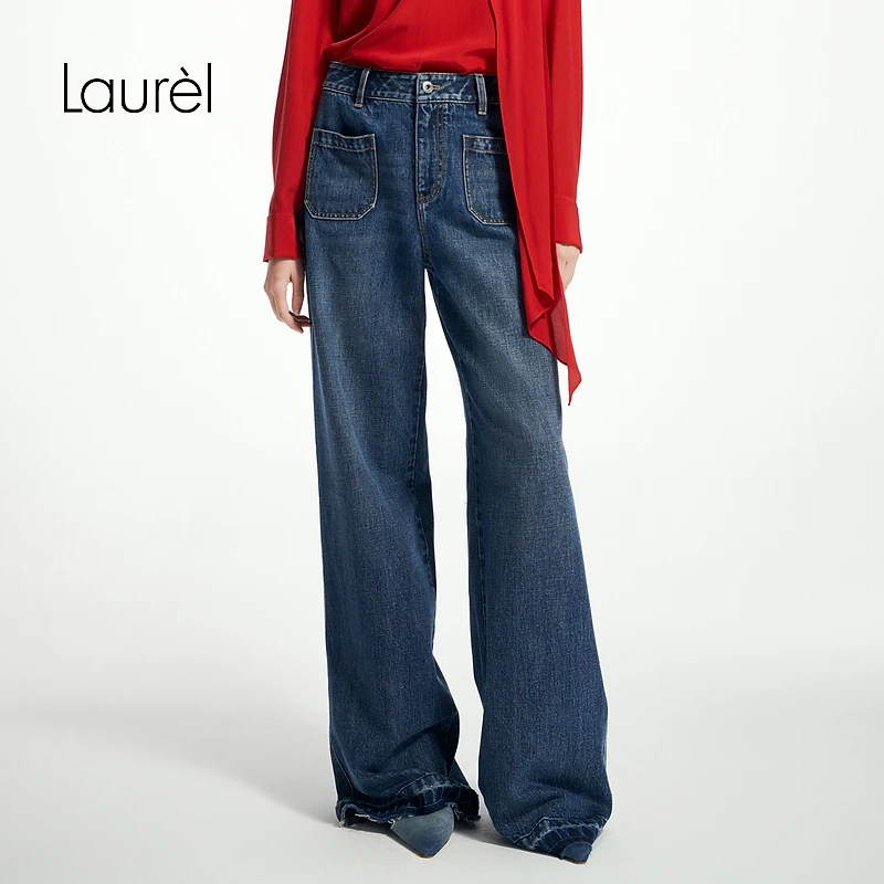Laurel劳芮25春新款复古高腰微阔牛仔裤女LWL361K09400