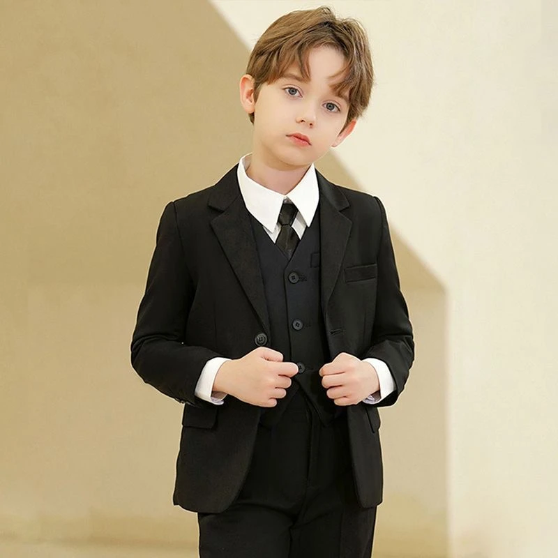男童西装套装春秋黑色礼服儿童婚礼男孩帅气主持人学生西服英伦风