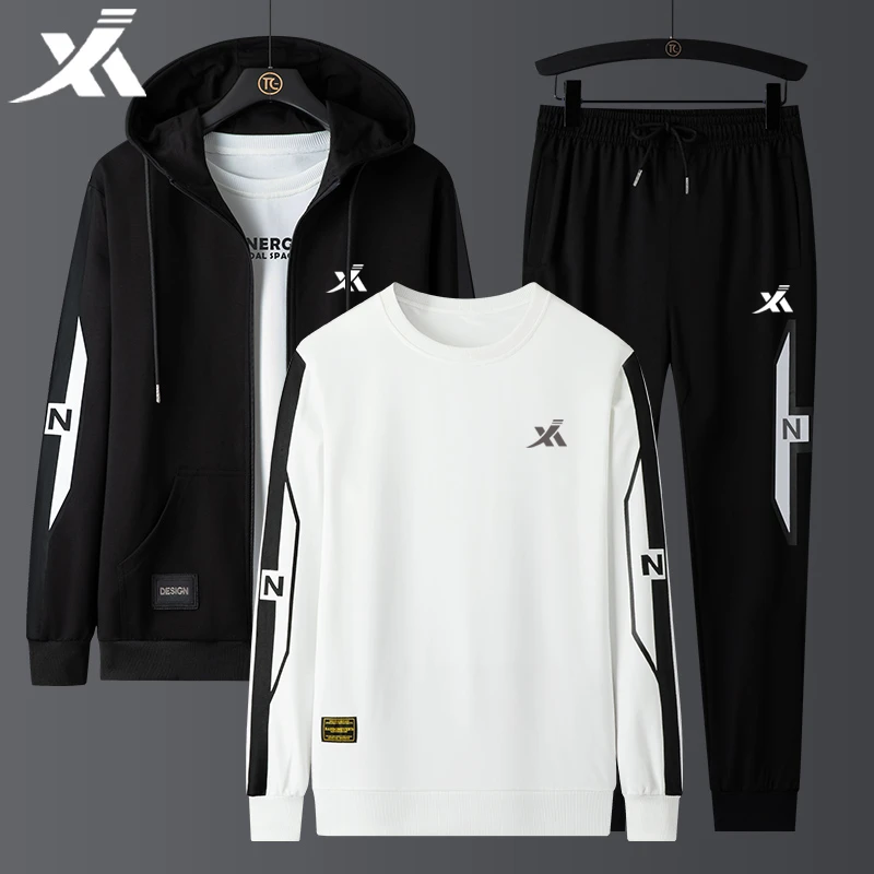 休闲运动套装男春秋新款宽松时尚百搭潮牌三件套卫衣裤子外套大码